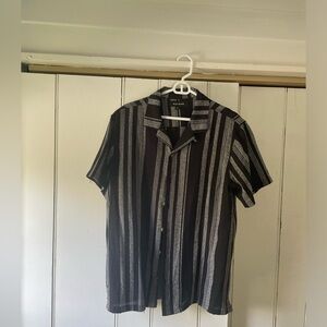 Pacsun Cuban collar shirt with black and gray vertical stripes